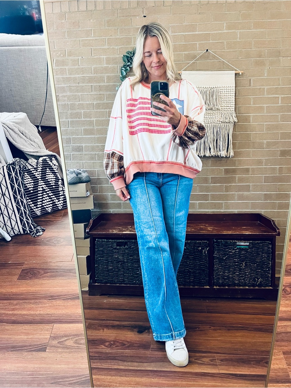 BiBi Cream Sweatshirt with Pink Trim and Flag Patch